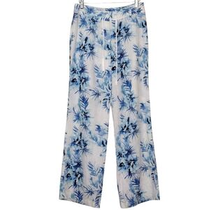 Tommy Bahama Waterfall Floral Linen Beachy Drawstring Wide Leg Pants Sz 2